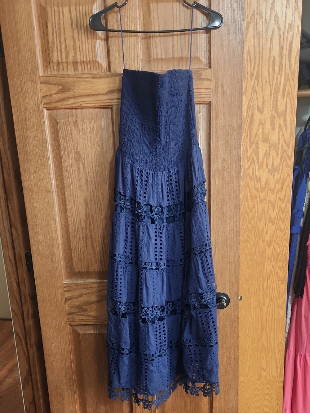 Women’s Navy Blue Maxi Dress with Lace Trim